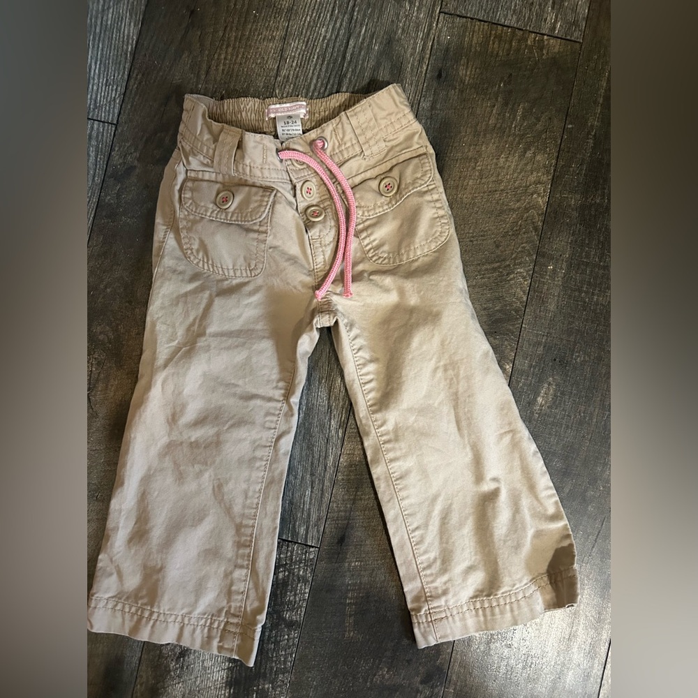 Old Navy Khaki flared Toddler Pants with pink detail 18-24 months